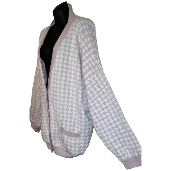 Pink & White Houndstooth Cardigan Sweater BOOHOO Geometric Plus Size 20 NWT - Picture 5 of 13